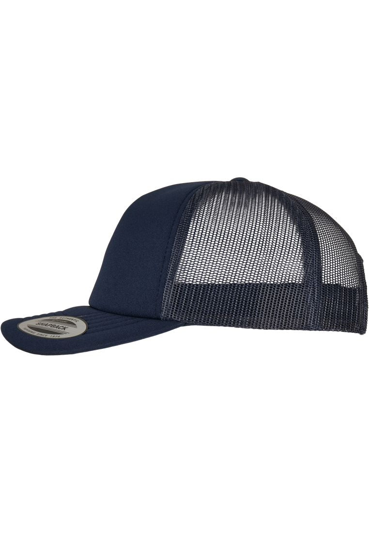 YP Classics Classic Curved Visor Foam Trucker Cap in Navy in der Seitenansicht