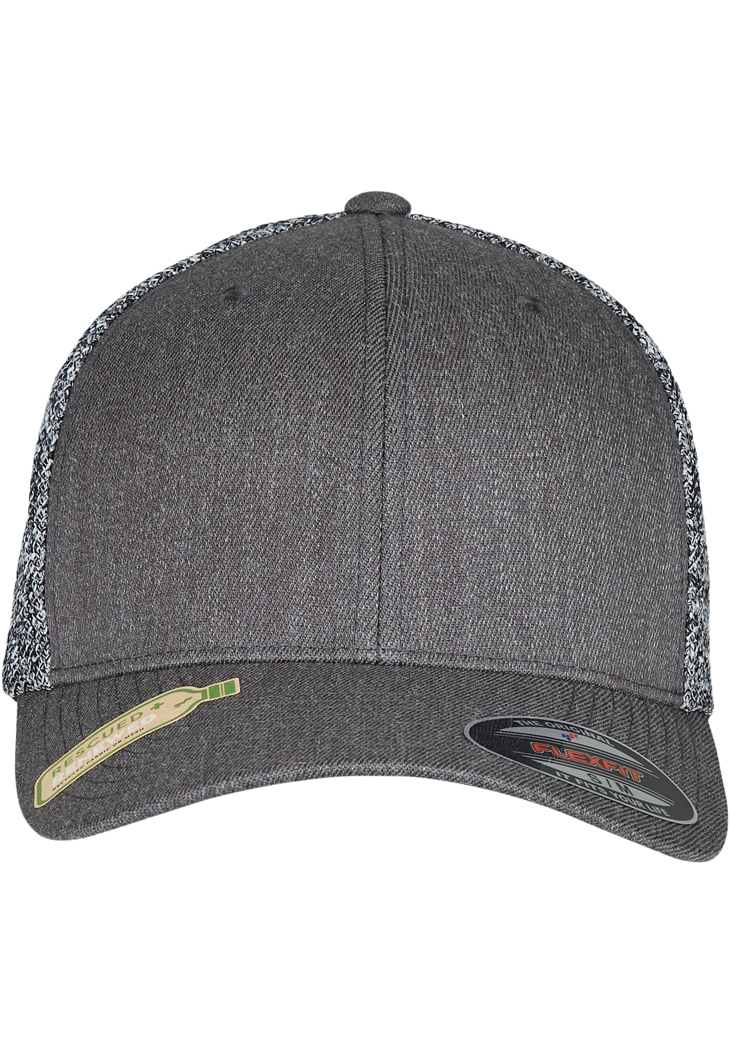 Graumeliert Flexfit Trucker Kappe mit Mesh-Rückseite.
