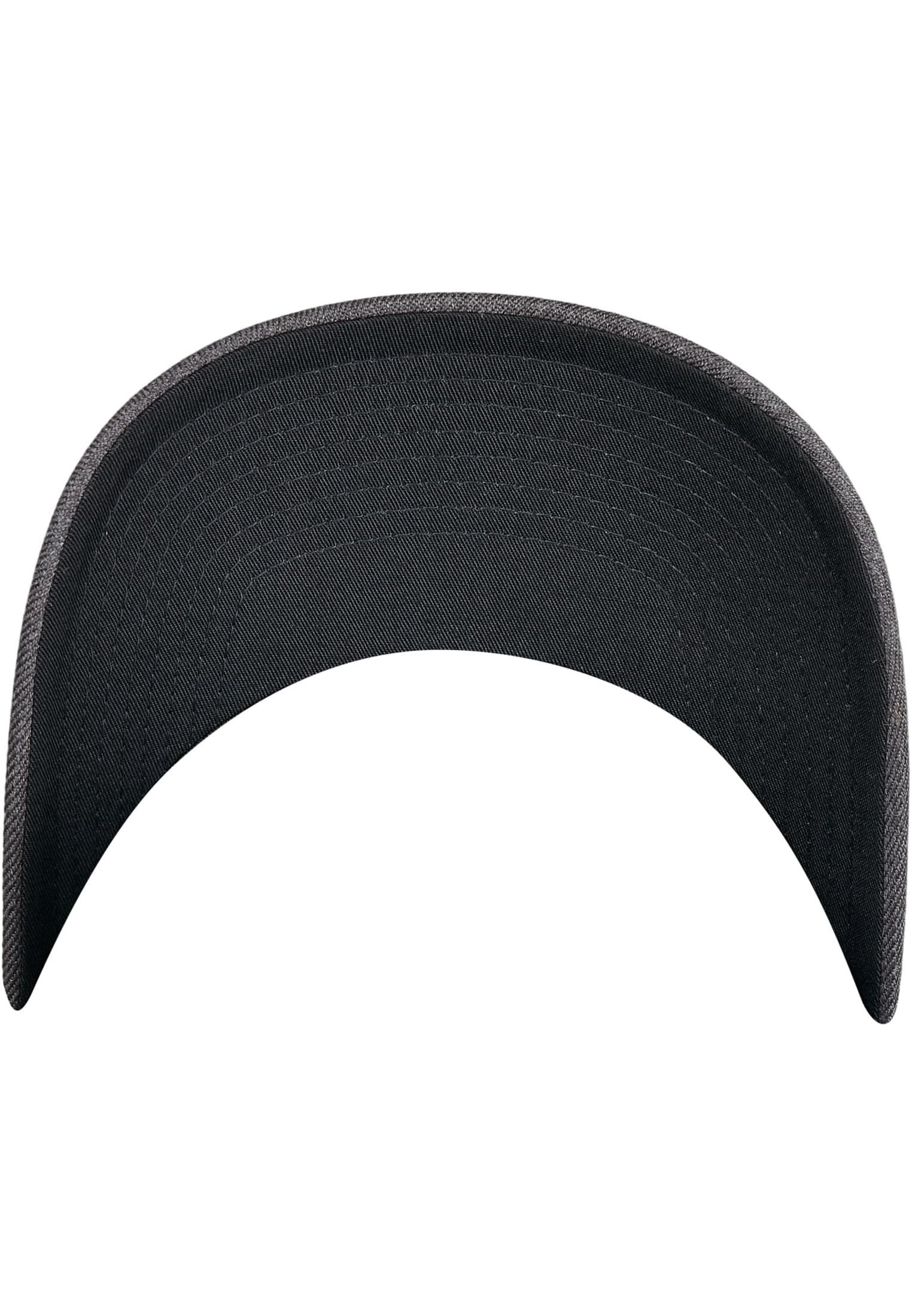 Schwarze Schirmunterseite einer graumelierten Flexfit Kappe.