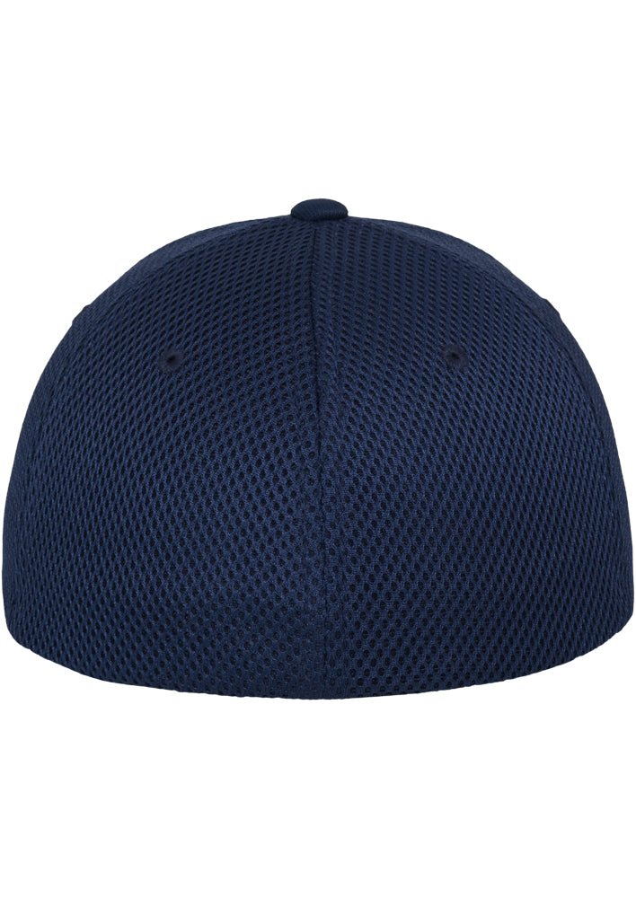 Rückansicht der dunkelblauen Flexfit Tactel Mesh Cap mit elastischem Band.