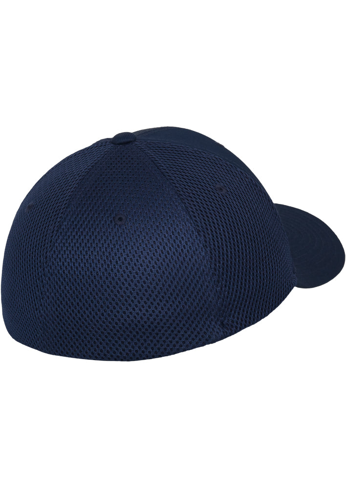 Rückansicht der dunkelblauen Flexfit Tactel Mesh Cap mit elastischem Band.