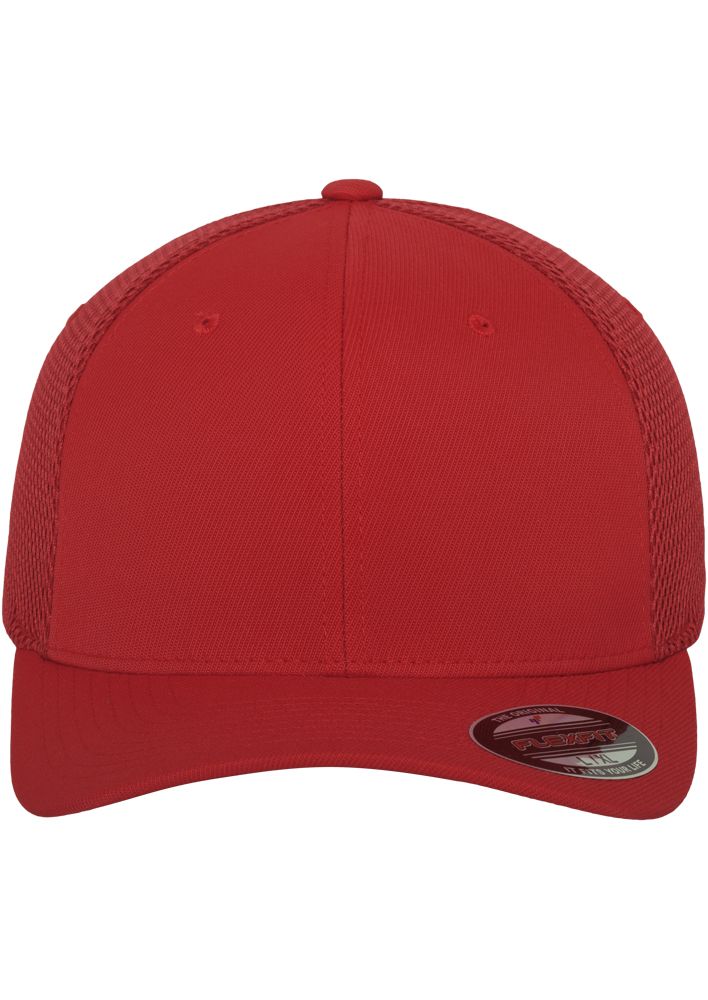 Rote Flexfit Tactel Mesh Cap mit elastischem Band und Netz-Rückseite.