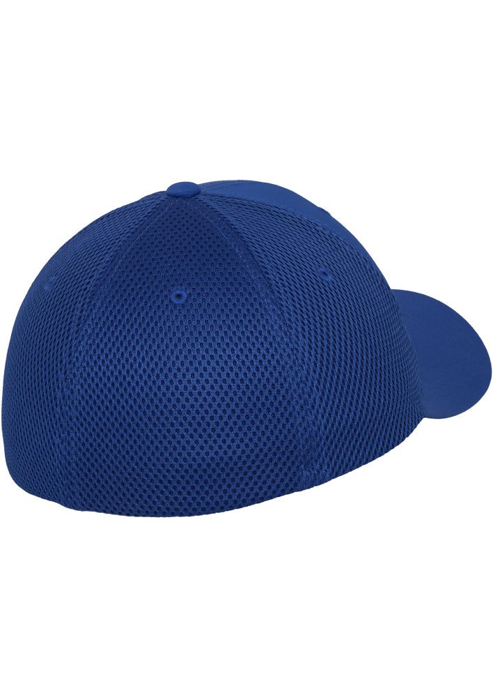 Rückansicht der royalblauen Flexfit Tactel Mesh Cap mit elastischem Band.