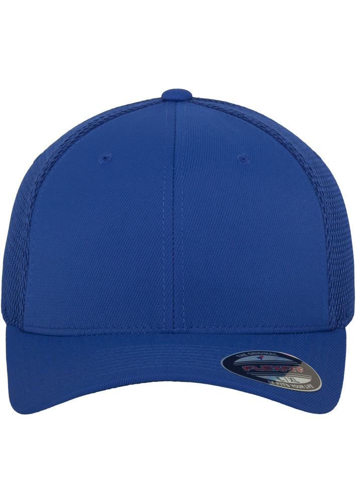 Blaue Flexfit Tactel Mesh Cap in Royalblau mit elastischem Band und Netz-Rückseite.