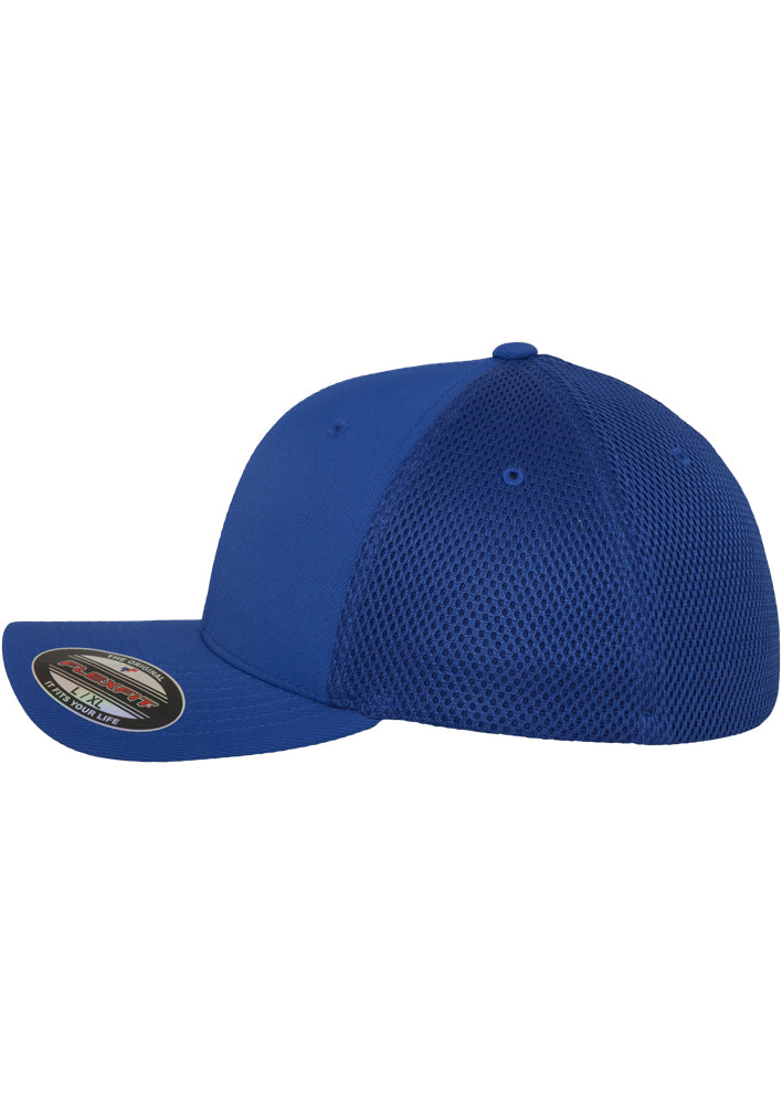 Blaue Flexfit Tactel Mesh Cap in Royalblau mit elastischem Band und Netz-Rückseite.