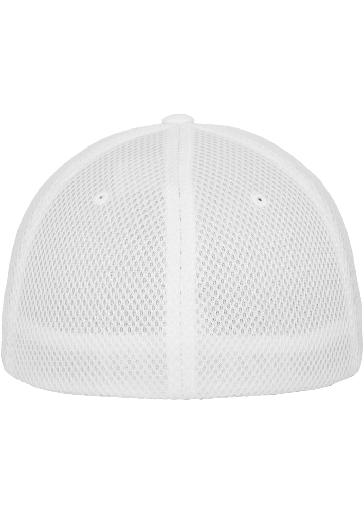 Rückansicht der weissen Flexfit Tactel Mesh Cap mit elastischem Band.