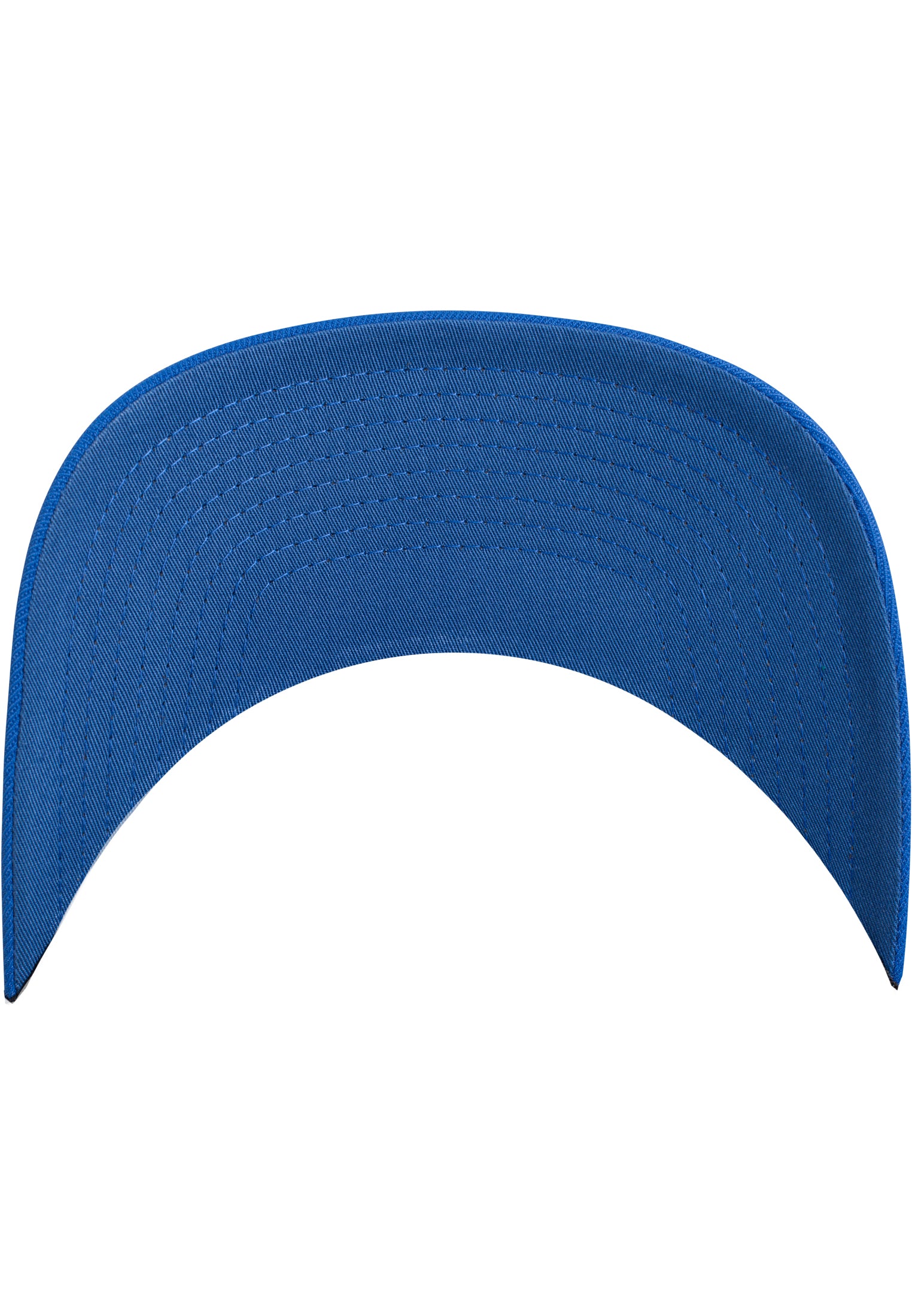 Unteransicht des royalblauen Schirms der Flexfit Tactel Mesh Cap mit Ziernähten.