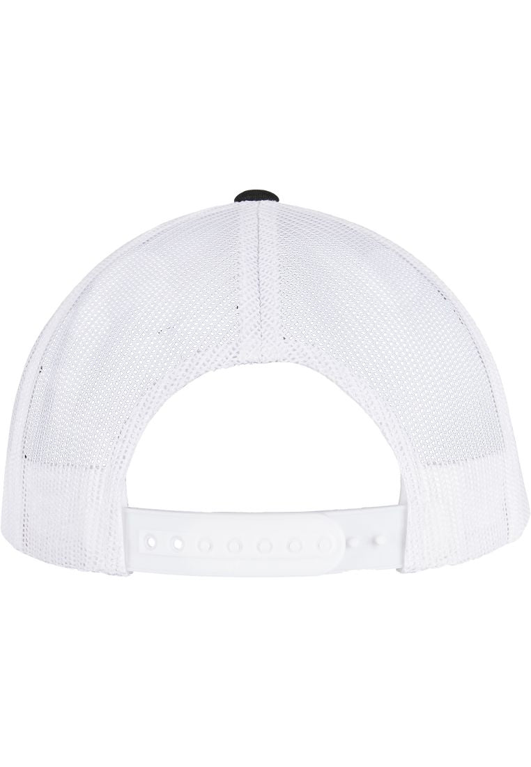 Rückansicht der Flexfit YP Classics Retro Trucker Cap mit weissem Mesh-Netz und verstellbarem Snapback-Verschluss
