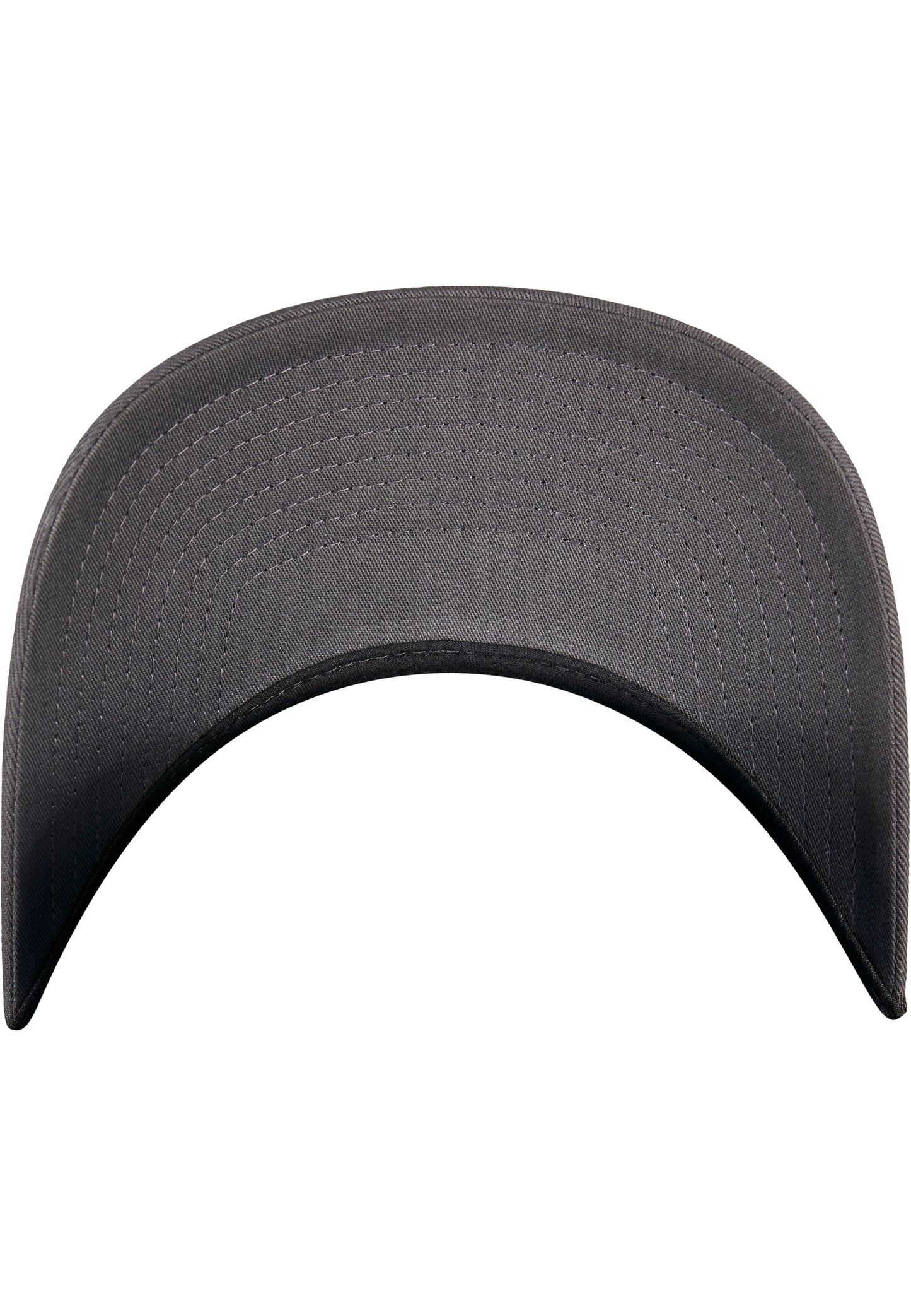 Dunkelgraue Schirmunterseite der Flexfit YP Classics Retro Trucker Cap Charcoal mit parallelen Ziernähten