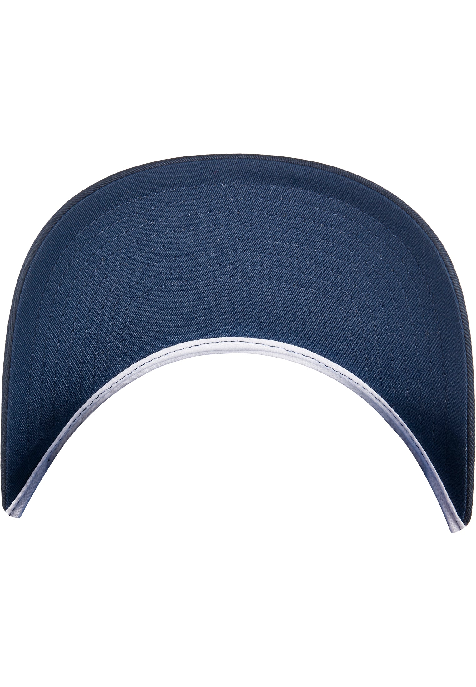 Dunkelblaue Schirmunterseite der Flexfit YP Classics Retro Trucker Cap Navy mit weissem Schirmrand
