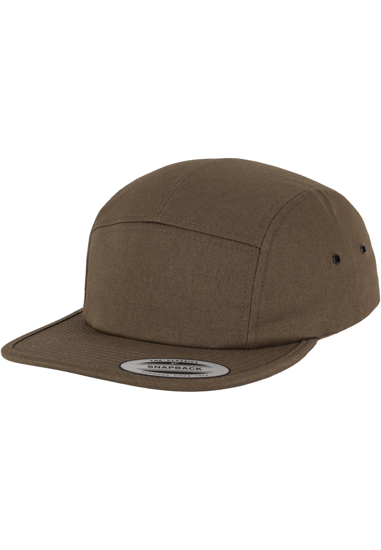 Olive 5 Panel Cap aus Baumwolle – Verstellbare Flexfit Jockey Kappe im Streetwear-Stil mit flachem Schirm.