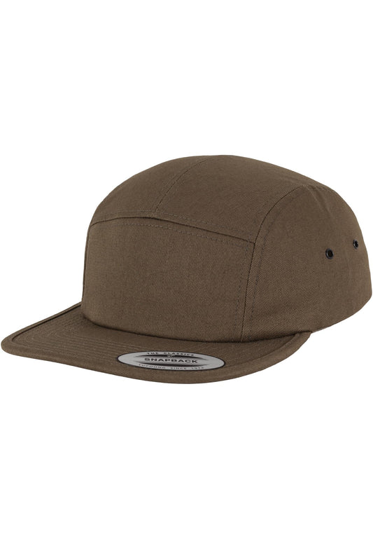 Olive 5 Panel Cap aus Baumwolle – Verstellbare Flexfit Jockey Kappe im Streetwear-Stil mit flachem Schirm.