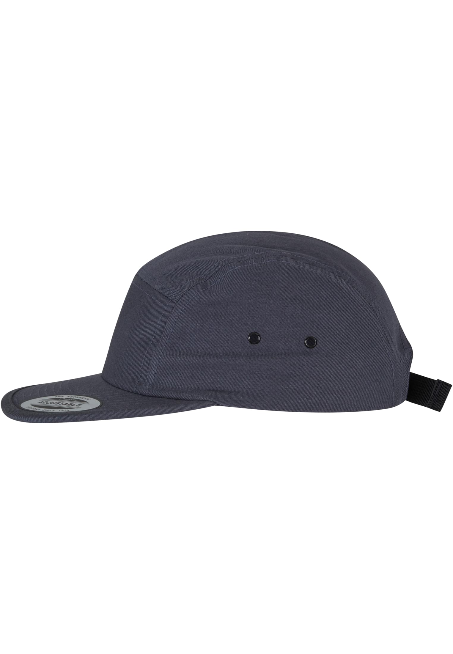 Anthrazitfarbene 5 Panel Cap aus Baumwolle – Verstellbare Flexfit Jockey Kappe im Streetwear-Stil.