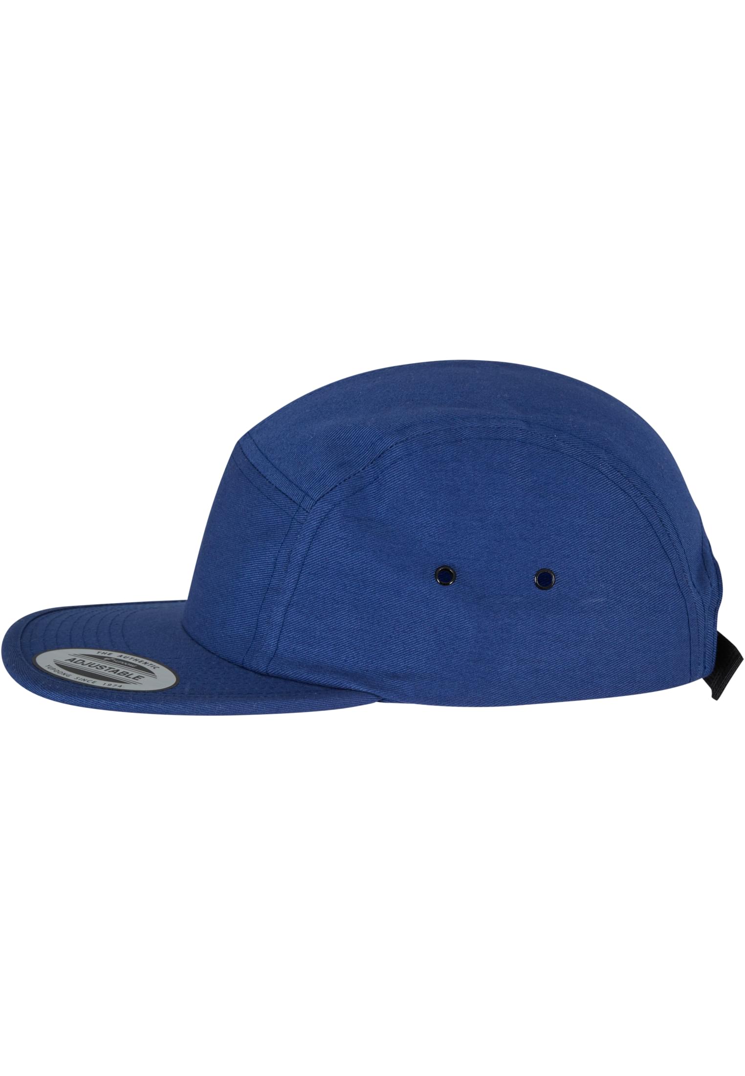 Blaue 5 Panel Cap aus Baumwolle – Verstellbare Flexfit Jockey Kappe im Streetwear-Stil mit flachem Schirm.