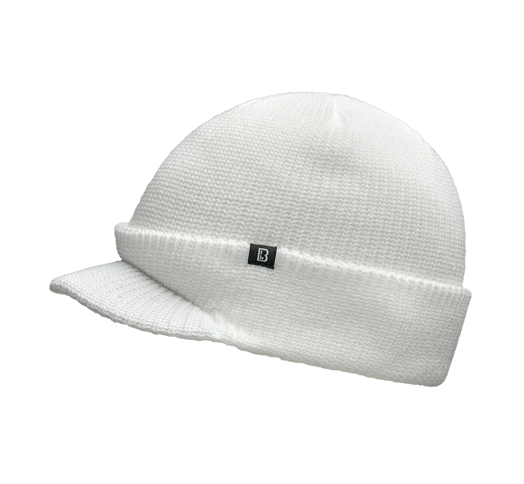 Weisses Brandit Shield Cap, weich, widerstandsfähig, wärmeisolierend, schnelltrocknend, abnehmbarer Trageriemen.