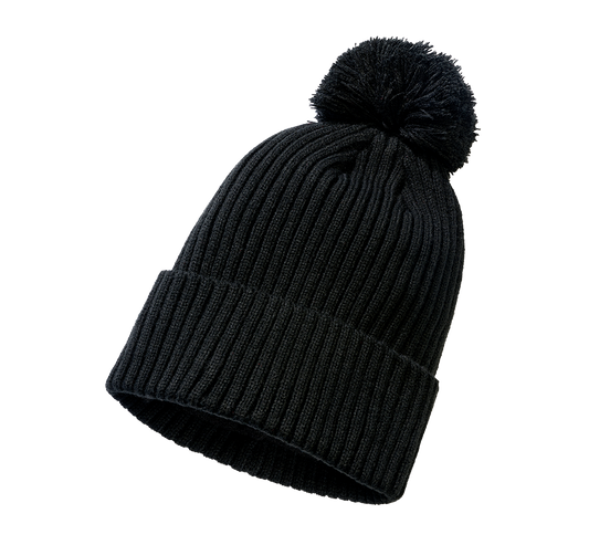 Schwarze Brandit Strickmütze mit Bommel und Fleecefutter