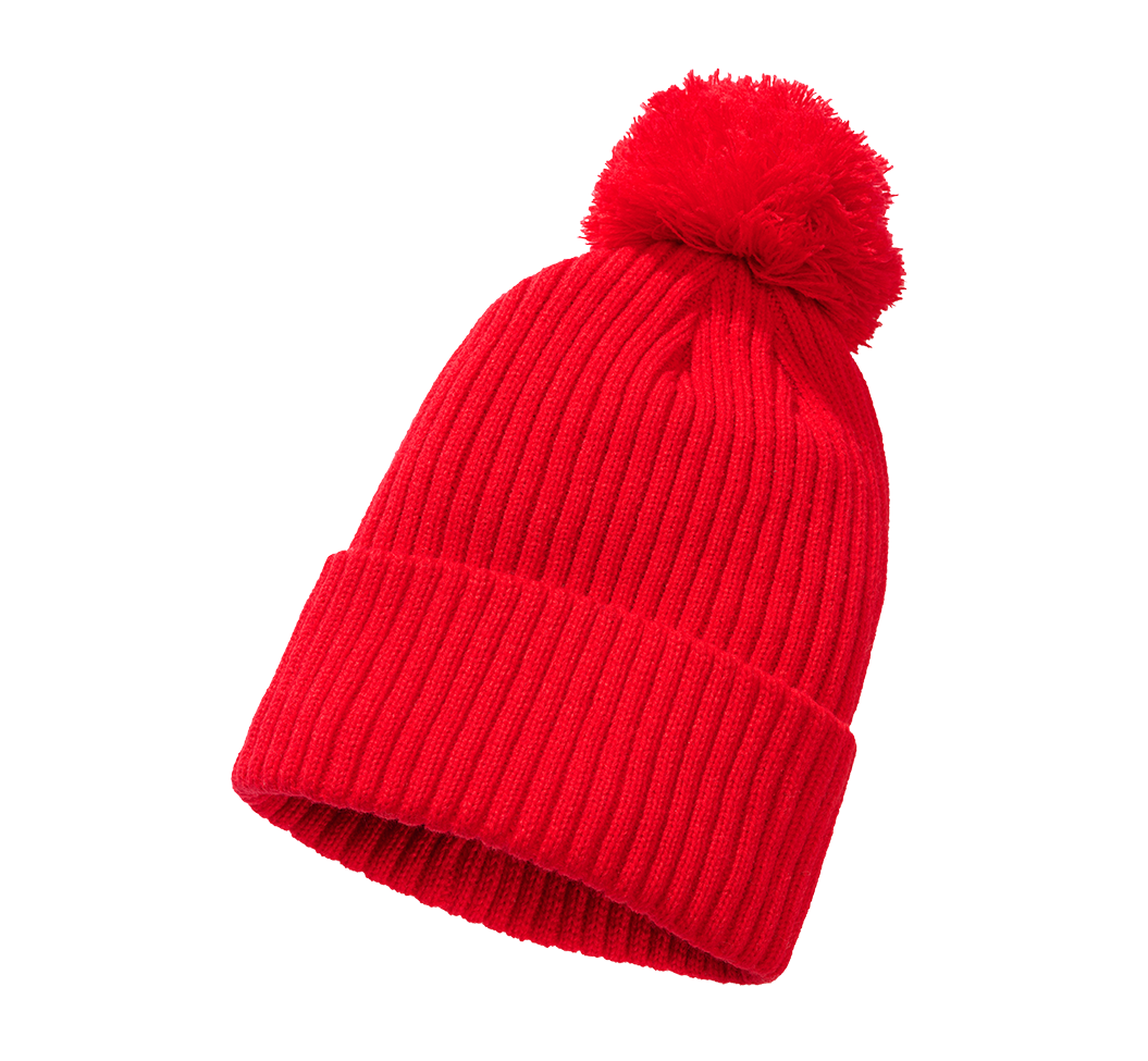 Rote Brandit Strickmütze mit Bommel und Fleecefutter