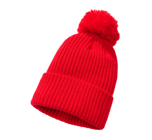 Rote Brandit Strickmütze mit Bommel und Fleecefutter