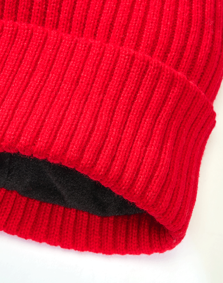 Rote Brandit Strickmütze mit Bommel und Fleecefutter