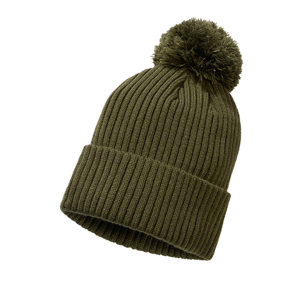 Olive Brandit Strickmütze mit Bommel und Fleecefutter
