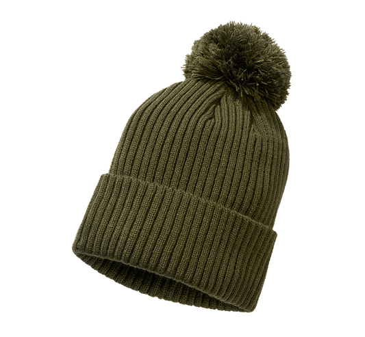 Olive Brandit Strickmütze mit Bommel und Fleecefutter
