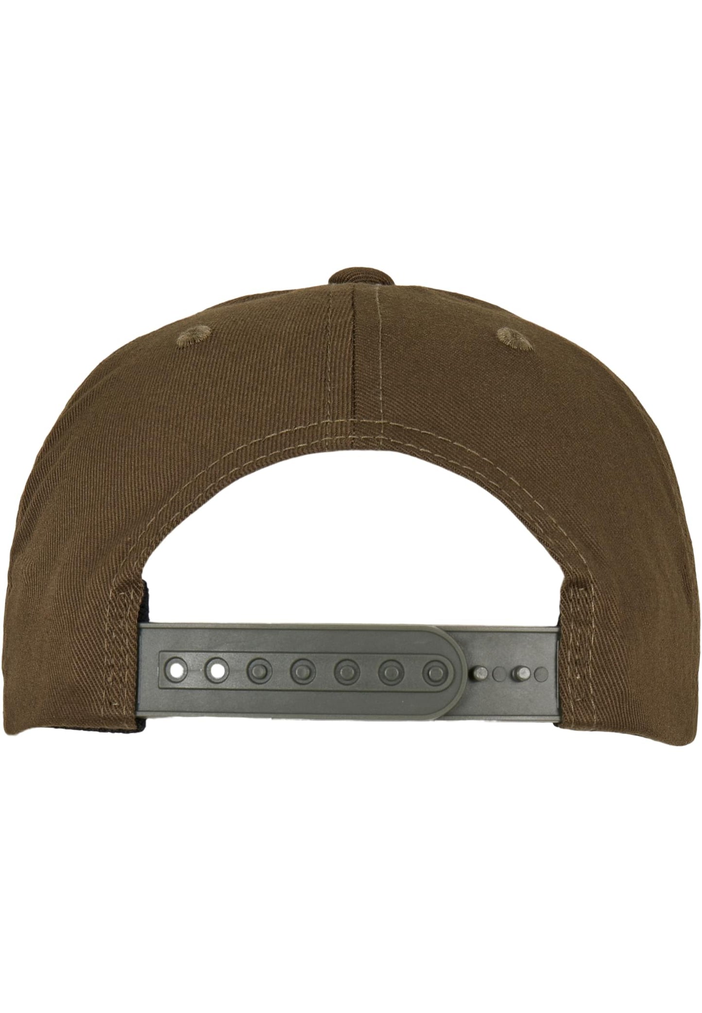 Verstellbarer Snapback-Verschluss einer olivgrünen Flexfit Kappe von hinten.