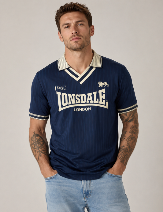 Lonsdale Herren Trikot in Dunkelblau mit V-Ausschnitt und Logo in Ecru Creme