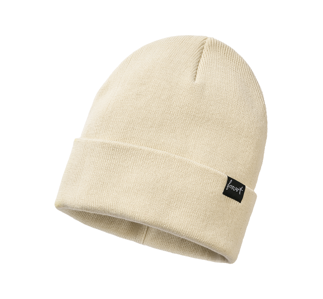 Weisse Brandit Feinstrick-Mütze mit elastischer Passform, Fleece-Futter, Umschlag und dezentem Logolabel