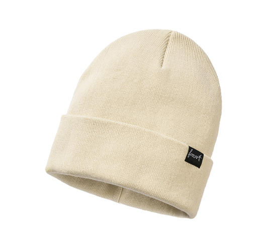 Weisse Brandit Feinstrick-Mütze mit elastischer Passform, Fleece-Futter, Umschlag und dezentem Logolabel