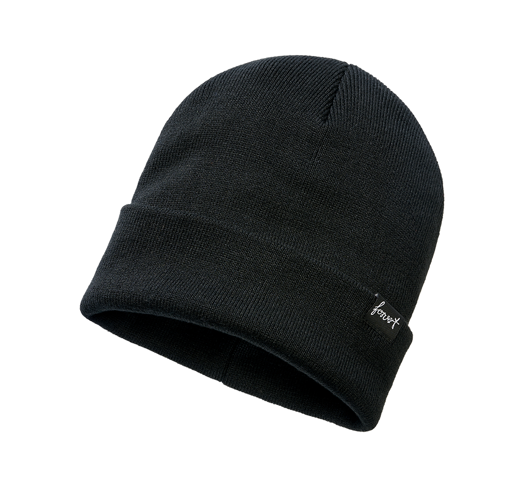 Schwarze Brandit Feinstrick-Mütze mit elastischer Passform, Fleece-Futter, Umschlag und dezentem Logolabel