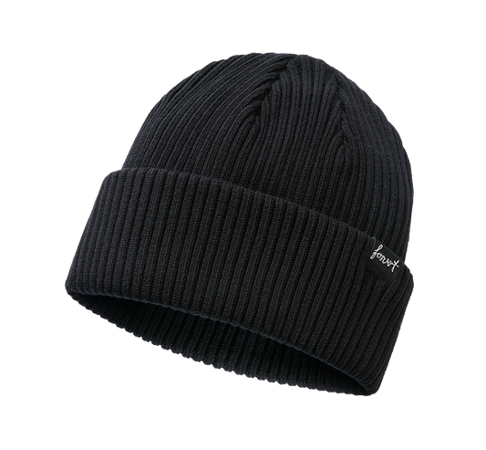 Brandit Feinstrick-Mütze in Schwarz mit elastischer Passform, weichem Fleece-Futter, umklappbarem Umschlag und Logolabel