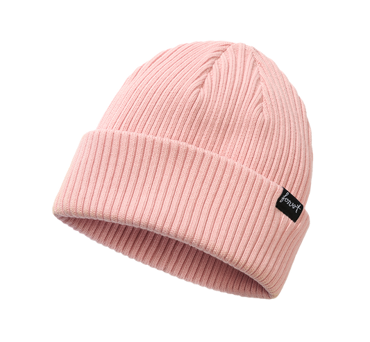 Pinke Brandit Feinstrick-Mütze mit weichem, wärmendem Fleece-Futter, elastischer Passform, umklappbarem Umschlag und dezentem Logolabel.