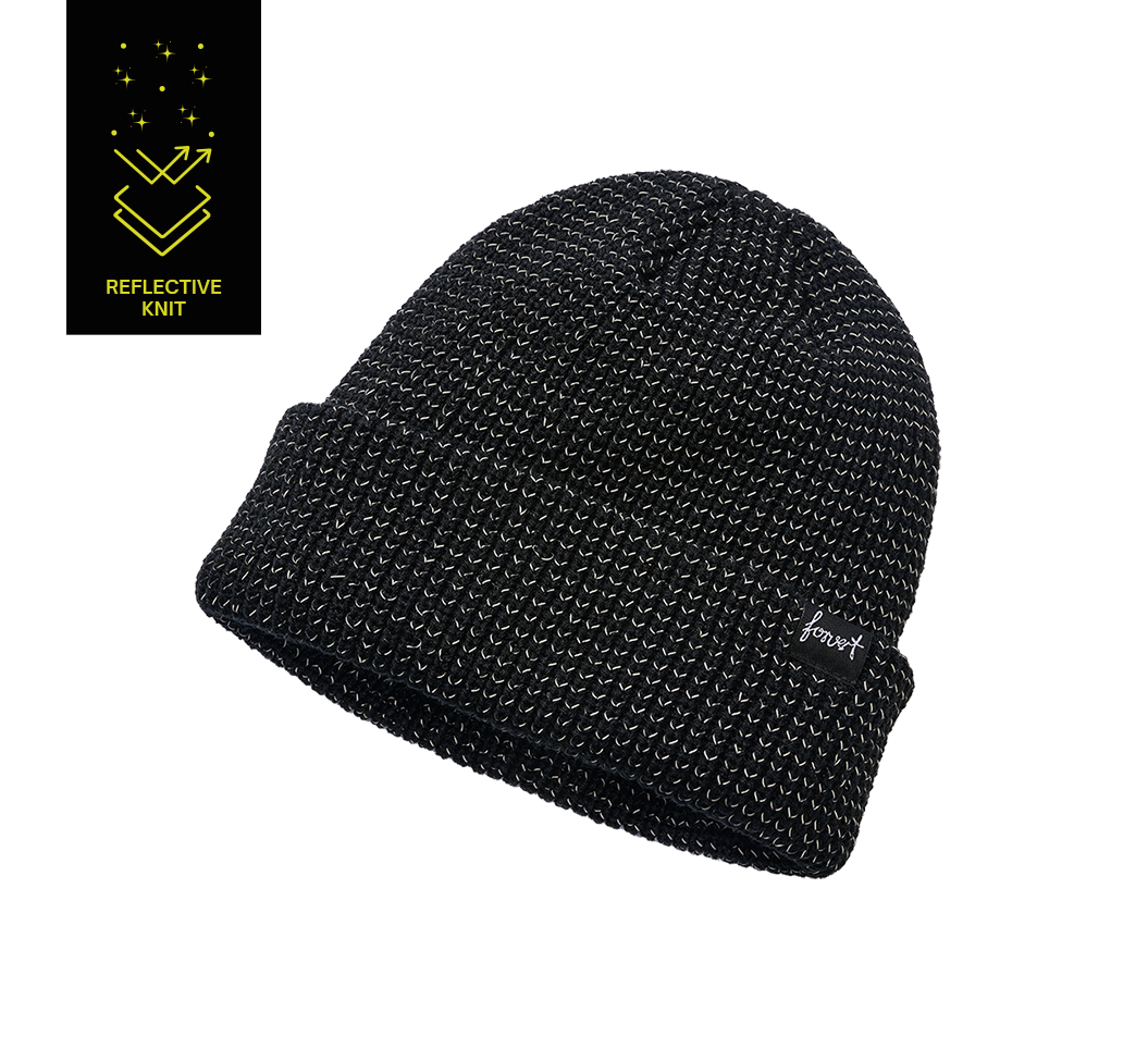 Brandit schwarze reflektierende Strickmütze, elastisch, weich, warm, Umschlag, Fleecefutter, dezentes Logo