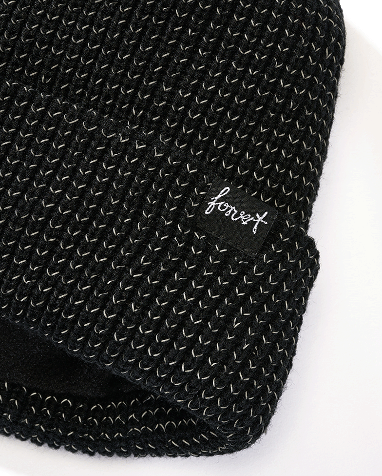 Brandit schwarze reflektierende Strickmütze, elastisch, weich, warm, Umschlag, Fleecefutter, dezentes Logo