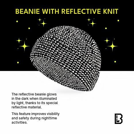 Brandit schwarze reflektierende Strickmütze, elastisch, weich, warm, Umschlag, Fleecefutter, dezentes Logo