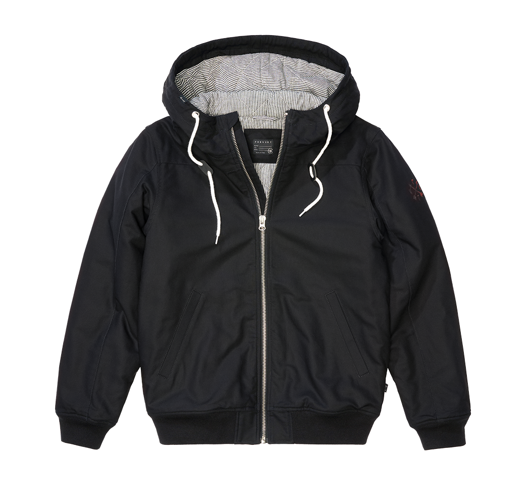 Schwarze Brandit Herrenjacke mit Kapuze, warmem Baumwollfutter und sportlichem Look