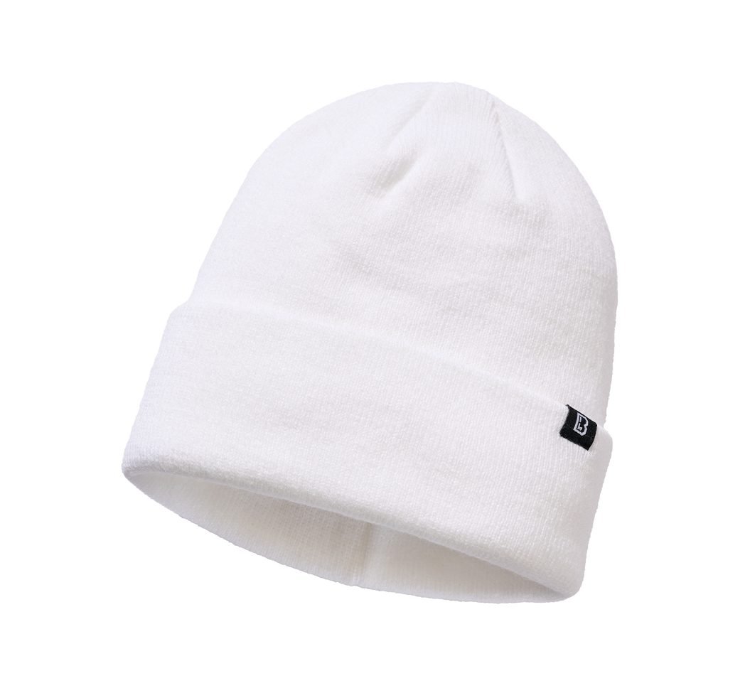 Brandit Feinstrick-Beanie in Weiss aus weichem, warmem Material mit elastischer Passform und umklappbarem Umschlag