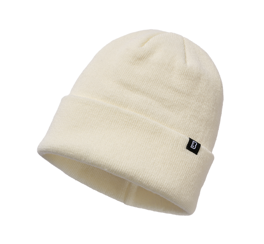 Brandit Feinstrick-Beanie in Old White aus weichem, warmem Material mit elastischer Passform und umklappbarem Umschlag