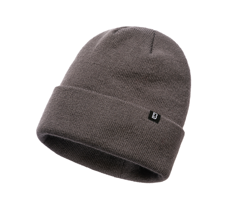Brandit Feinstrick-Beanie in Anthracite aus weichem, warmem Material mit elastischer Passform und umklappbarem Umschlag