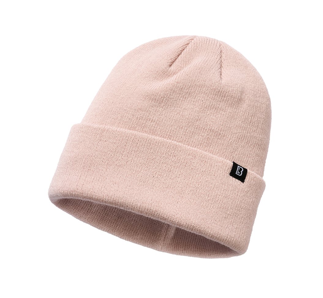 Brandit Feinstrick-Beanie in Rose  aus weichem, warmem Material mit elastischer Passform und umklappbarem Umschlag