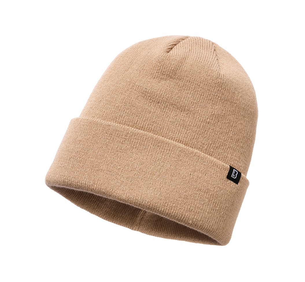 Brandit Feinstrick-Beanie in Beige aus weichem, warmem Material mit elastischer Passform und umklappbarem Umschlag