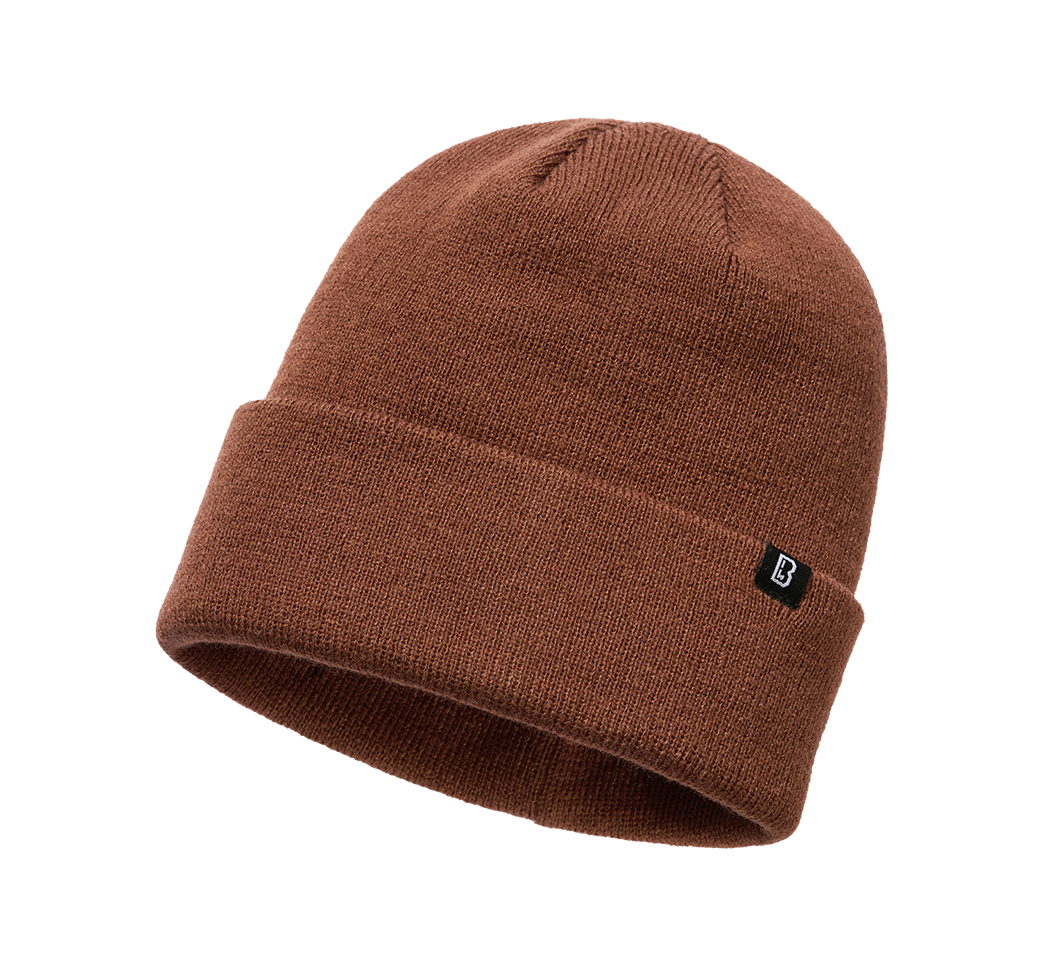 Brandit Feinstrick-Beanie in Braun aus weichem, warmem Material mit elastischer Passform und umklappbarem Umschlag