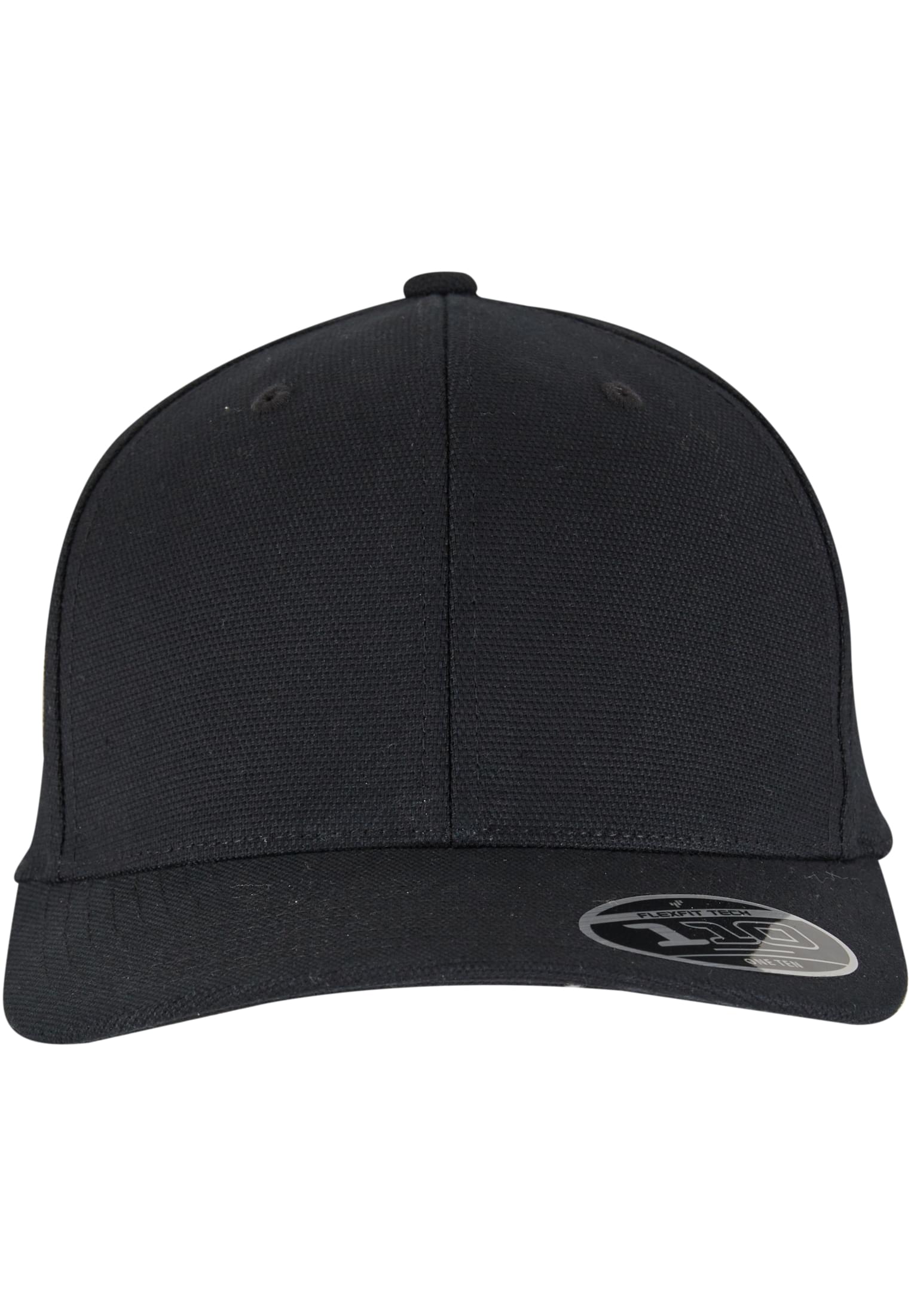 Schwarze Flexfit 110 Curved Snapback Cap mit vorgebogenem Schirm von Flexfit Tech.