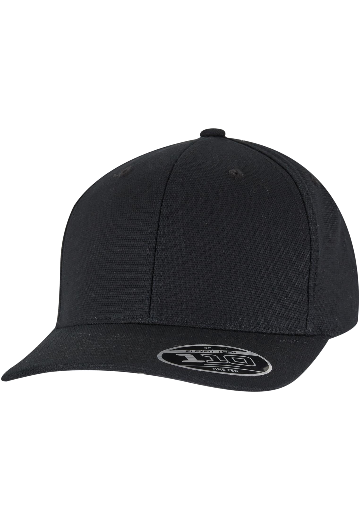 Schwarze Flexfit 110 Curved Snapback Cap mit vorgebogenem Schirm von Flexfit Tech.