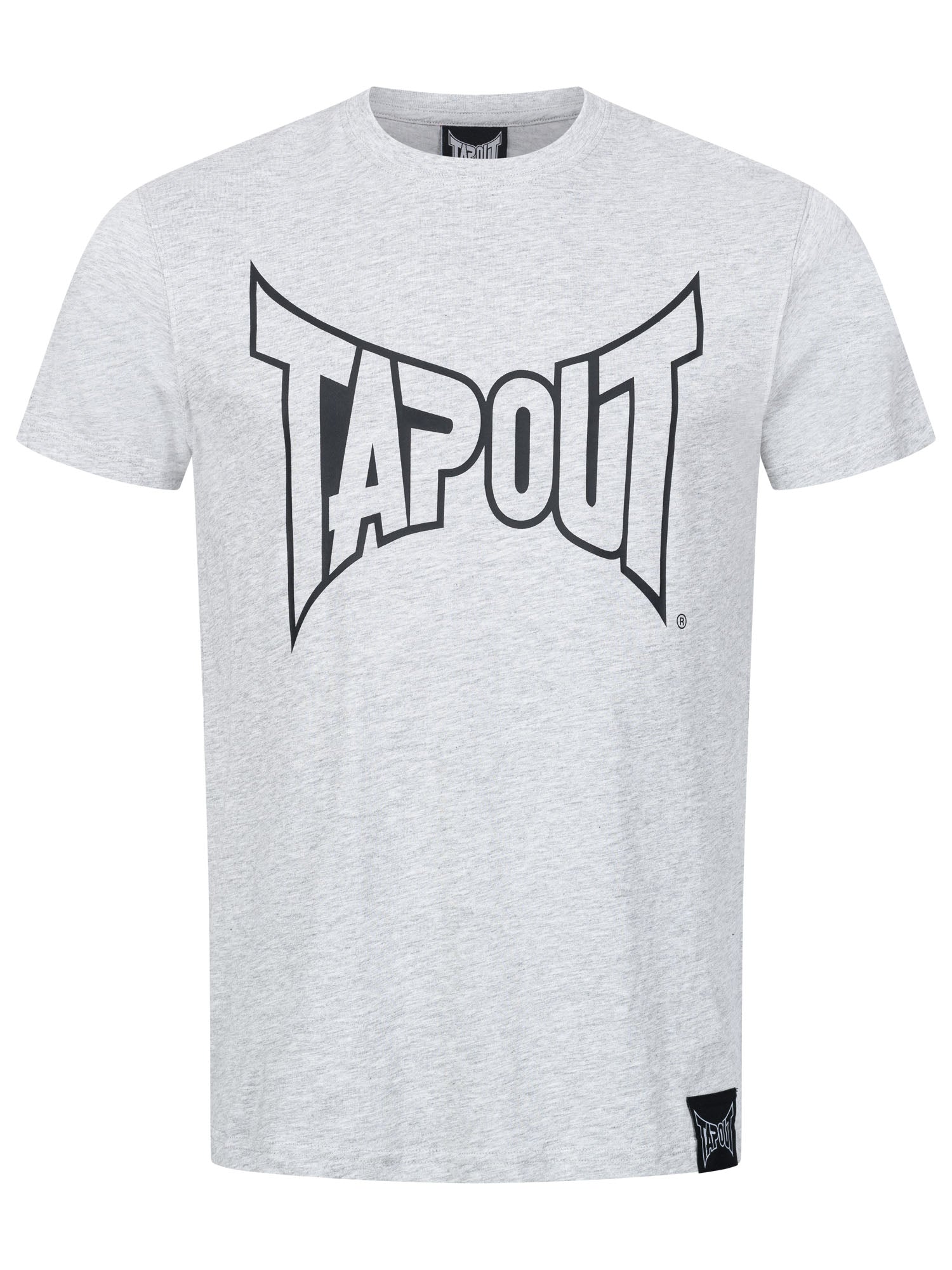 Tapout Herren T-Shirt in Marl Grey, normale Passform, Rundhals, grosser Logo-Druck auf der Brust, aus 100 % gekämmter Baumwolle