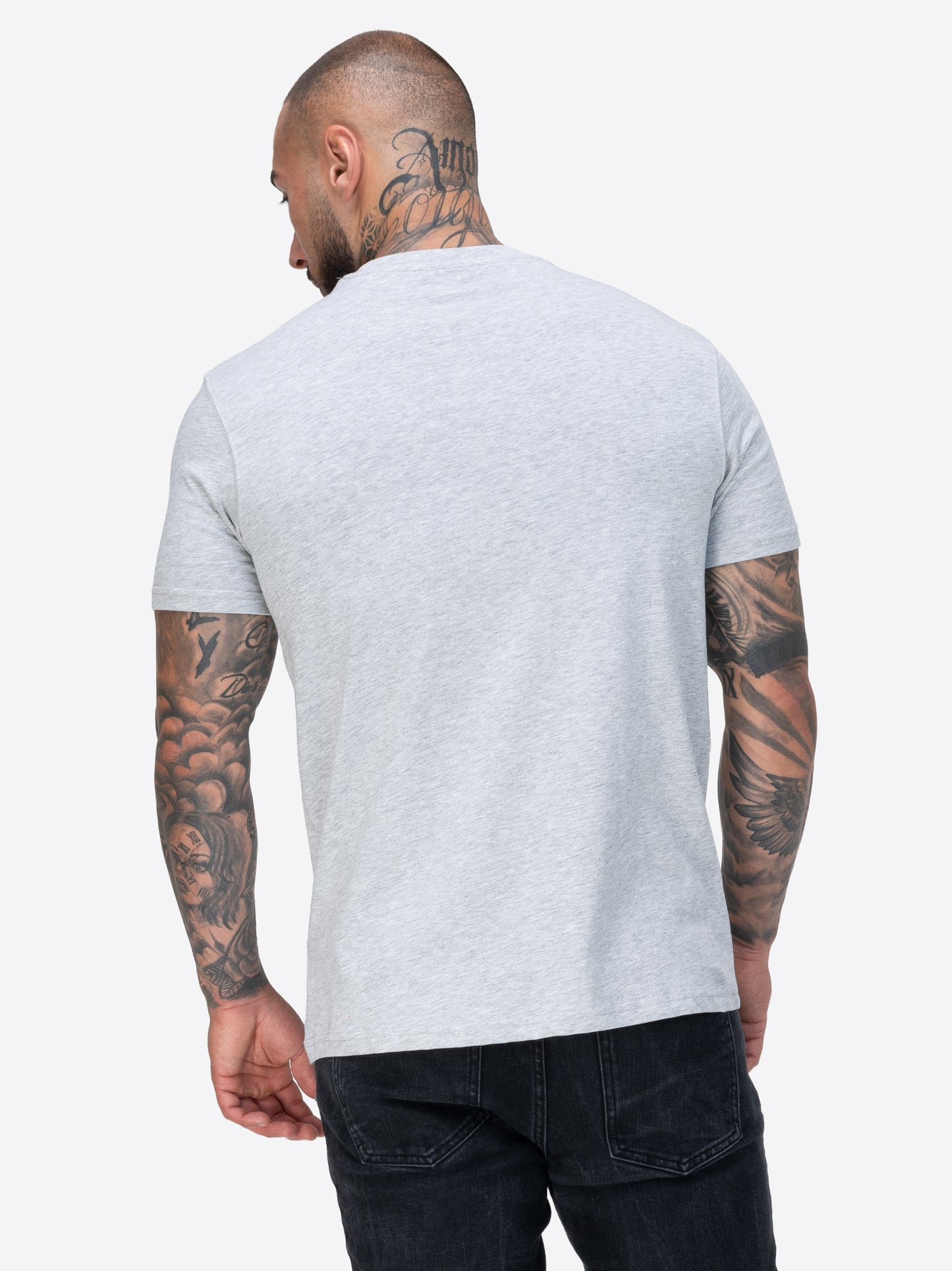 Tapout Herren T-Shirt in Marl Grey, normale Passform, Rundhals, grosser Logo-Druck auf der Brust, aus 100 % gekämmter Baumwolle