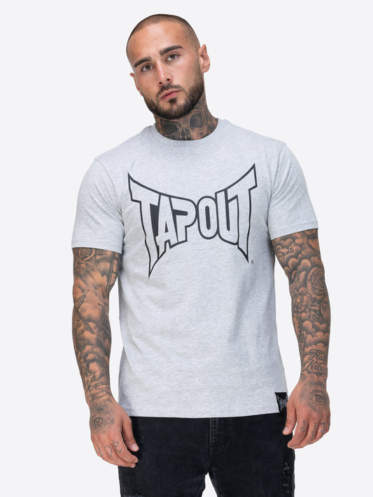 Tapout Herren T-Shirt in Marl Grey, normale Passform, Rundhals, grosser Logo-Druck auf der Brust, aus 100 % gekämmter Baumwolle