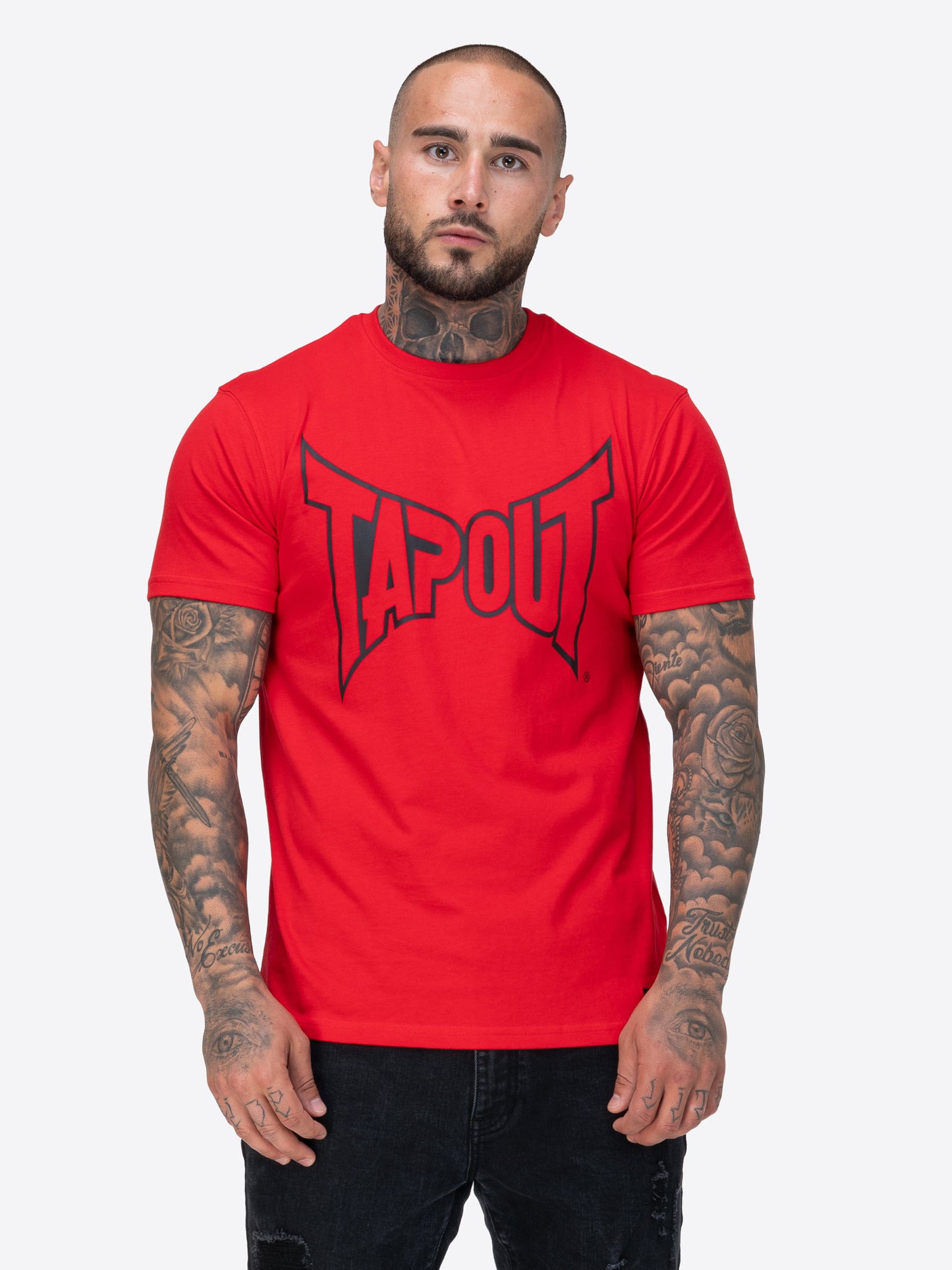 Tapout Herren T-Shirt in Rot, normale Passform, Rundhals, grosser Logo-Druck auf der Brust, aus 100 % gekämmter Baumwolle
