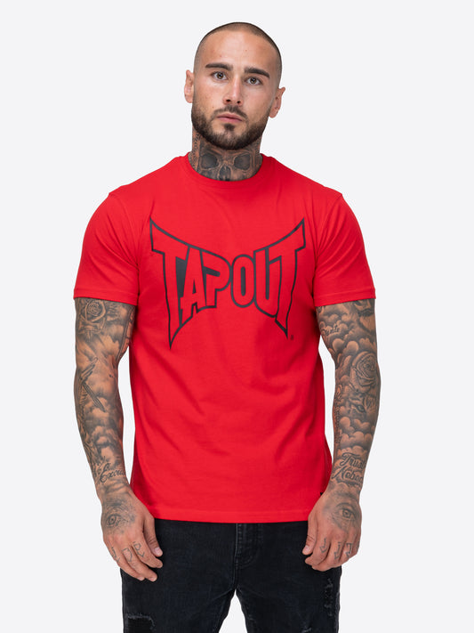 Tapout Herren T-Shirt in Rot, normale Passform, Rundhals, grosser Logo-Druck auf der Brust, aus 100 % gekämmter Baumwolle