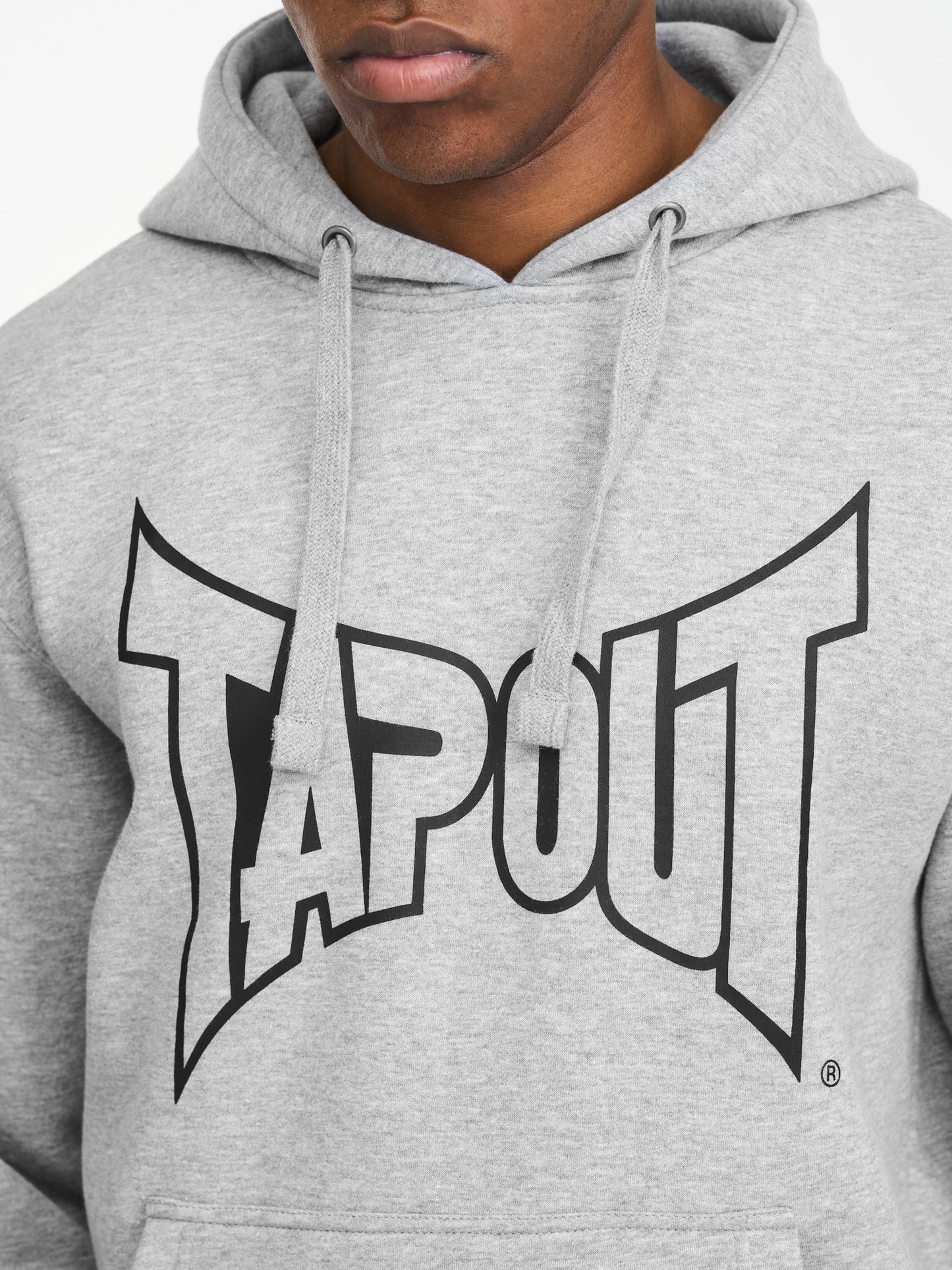 Tapout Herren Hoodie marl grey mit Logo-Print und Kängurutasche